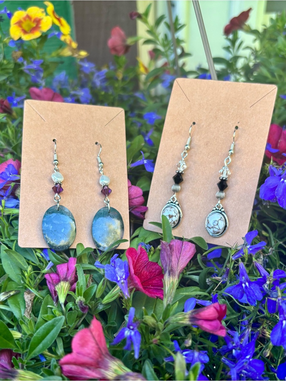 Handmade stone and Swarovski crystal earrings. - Picture 3 of 11